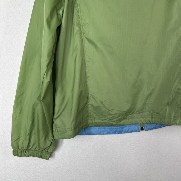 LL Bean Womens Nylon Windbreaker L Lime Green Hooded Zip Front Travel FLAW - Picture 12 of 14